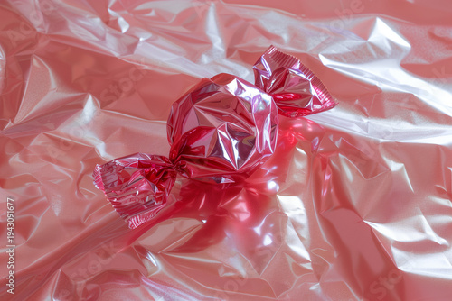 Shiny monocolor candy wrapper in a studio monocolor environment
