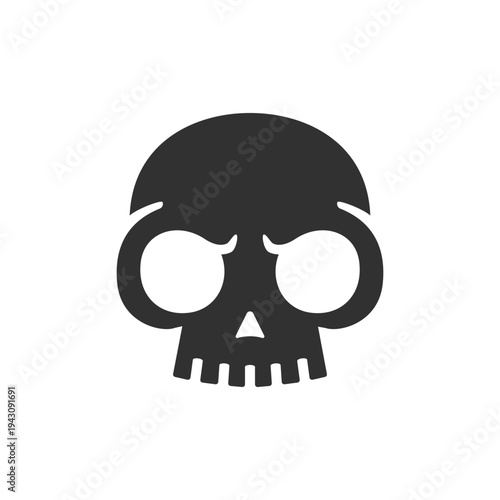 Stylized skull icon. Cartoon skeleton head and spooky symbol. Monochrome black and white symbol
