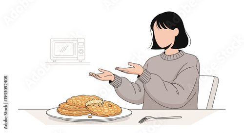 Young Woman Wondering About Homemade Waffles And Microwave Invention