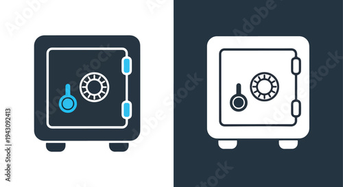 Secure Safe Icon Set - Isolated Lock Security Blue White Vector - Glyph solid icon - Editable modern style icon