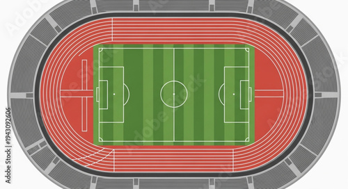 Overhead View of a Stadium with Running Track and Soccer Field.