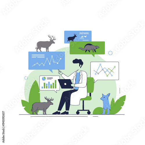 Zoological Scientist Analyzing Wildlife Data and Ecological Patterns with Digital Tools