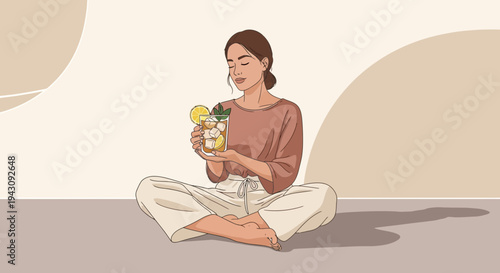 Zenful Moment Enjoying Refreshing Iced Beverage Serenity