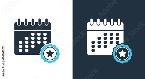 Calendar Icon Set - Stars Holiday Star Date Event Vector - Line and glyph solid icon and logo templete