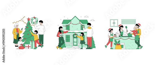 Family Celebrating Christmas at Home Vector Illustration
