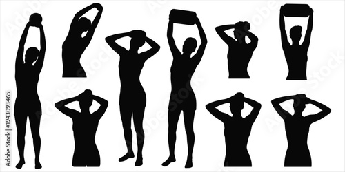 Silhouette Of A Woman Performing Various Stretching And Exercise Poses fitness