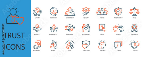 trust icons set outline and Flat Style,transparent background