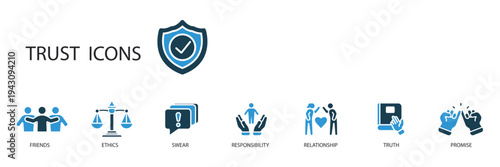 trust icons set outline and Flat Style,transparent background