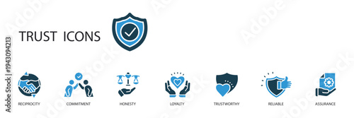 trust icons set outline and Flat Style,transparent background