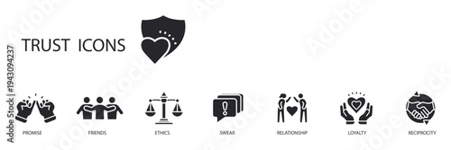 trust icons set outline and Flat Style,transparent background