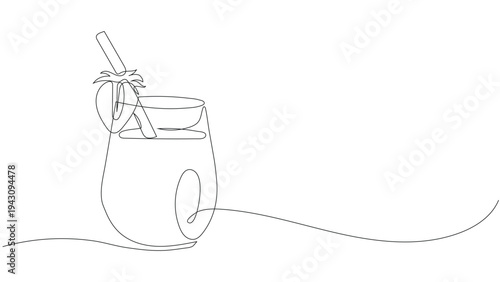 Continuous One Line Drawing of Strawberry Smoothie in  Glass with Berries. Editable stroke