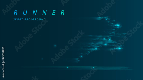 Abstract runner sprinting with speed motion. Futuristic glowing blue ray. Graphic concept for your design