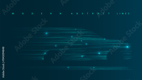 Sport car on hi-speed motion moving concep. Futuristic glowing blue ray. Graphic concept for your design