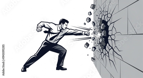 Man Breaking Wall with Fist.