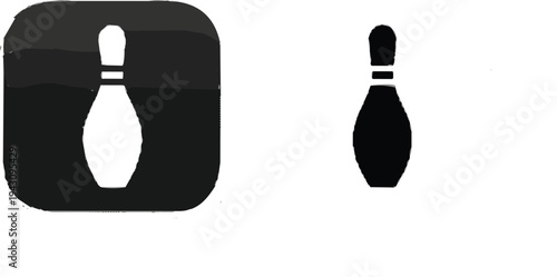 Minimalist bowling pin silhouette icon set with rounded square background and standalone design, perfect for sports, gaming, user interface, and branding illustrations