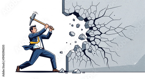 Man Breaking Wall with Sledgehammer.