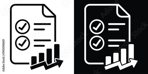 Clipboard checklist with a rising bar graph. Vector illustration for business analytics, performance tracking, data reports, and project management progress.