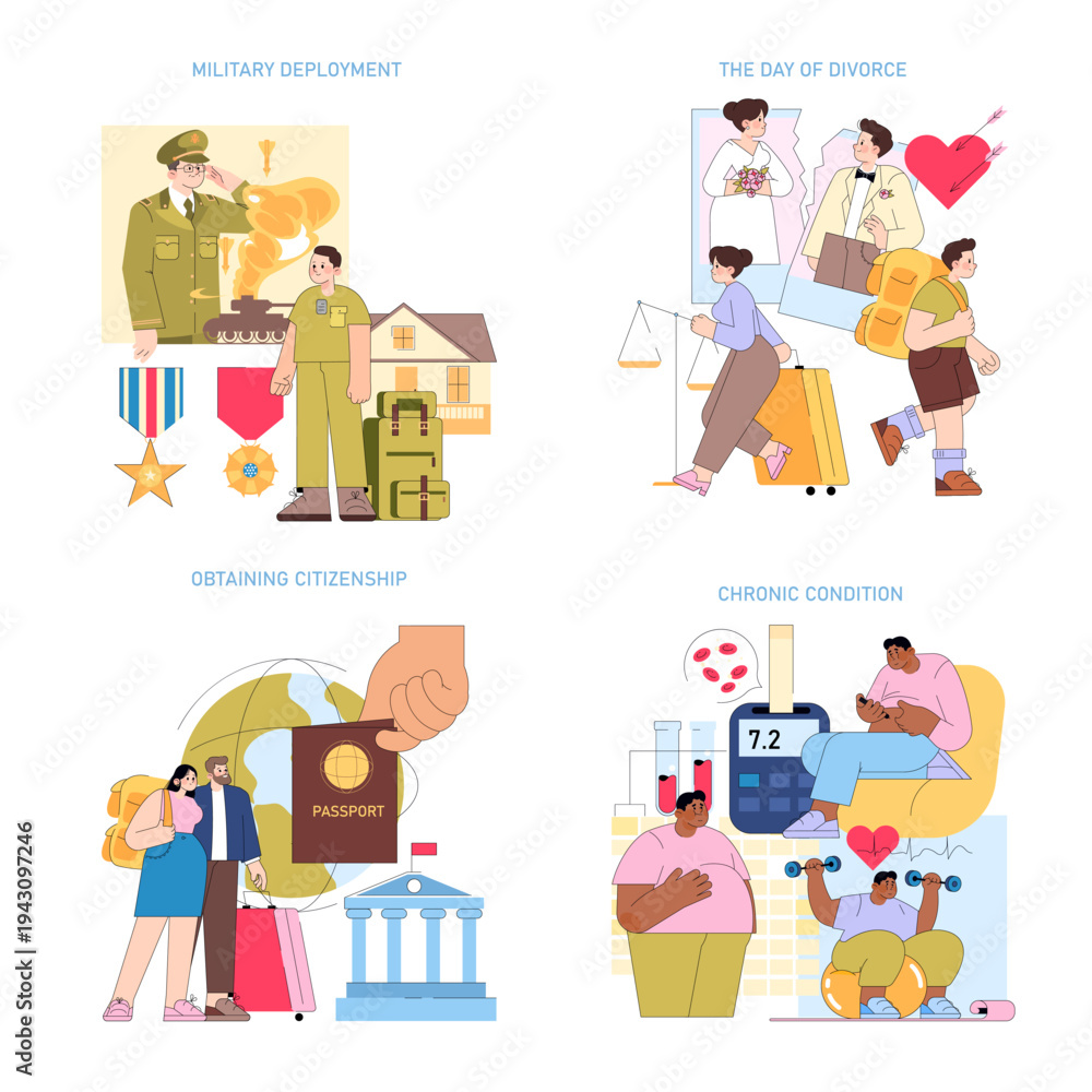 Fototapeta premium Four Life Events Illustrated in Vector Artwork Set