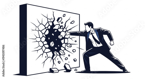 Man Breaking Through Glass Panel.