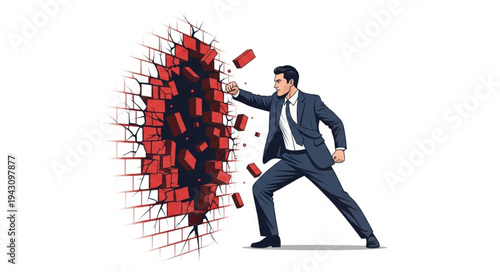 Man Breaking Through Red Wall.