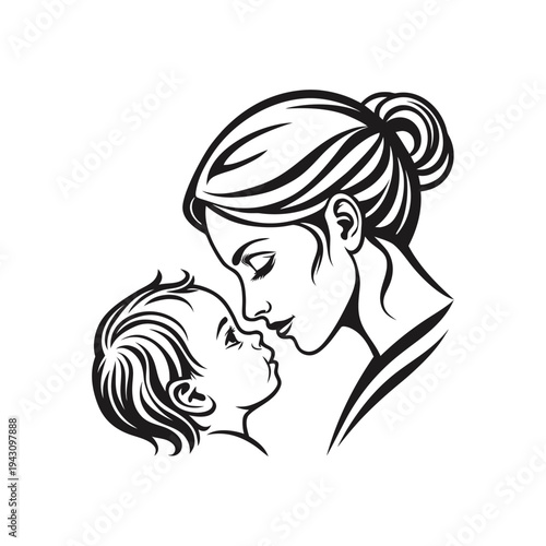 Gentle Mother Kissing Her Child�s Forehead in a Loving and Protective Family Bond Illustration
