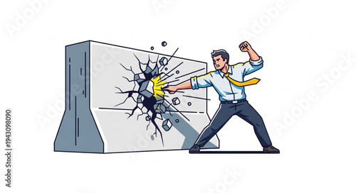 Man Breaking Through Wall Cartoon.