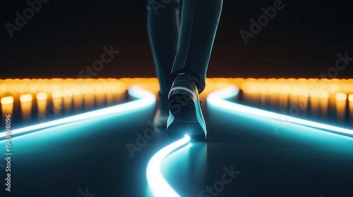 Leadership concept with glowing path forward under leader s footsteps