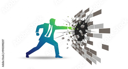 Man Breaking Through Wall Illustration.