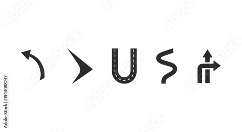 Road Direction Icons - Navigation and Route Symbols.