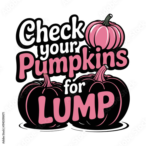 A pink and black illustration of pumpkins with a health check message