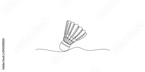 Continuous line drawing of a shuttlecock in motion on a white background badminton one sports