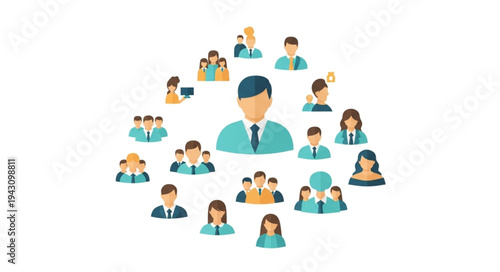 Network of professionals and business connections in a corporate environment.