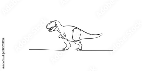 Continuous line drawing of a Tyrannosaurus Rex dinosaur one prehistoric animal monstrous creature illustration art