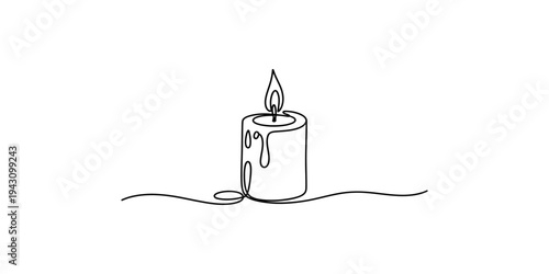 A simple line drawing of a burning candle with melting wax flame illustration black and