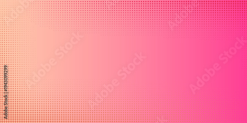Pink orange polka dots gradient halftone background. Pop art cartoon dot texture with comic graphic design, Horizontal abstract pattern wall for cover digital technology.