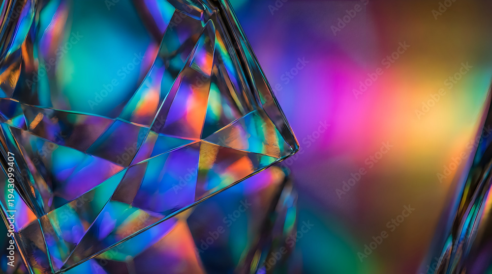 Fototapeta premium Holographic crystal prism background with rainbow colors