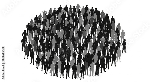 Silhouette Crowd Forming a Circle - Unity and Collective Identity.
