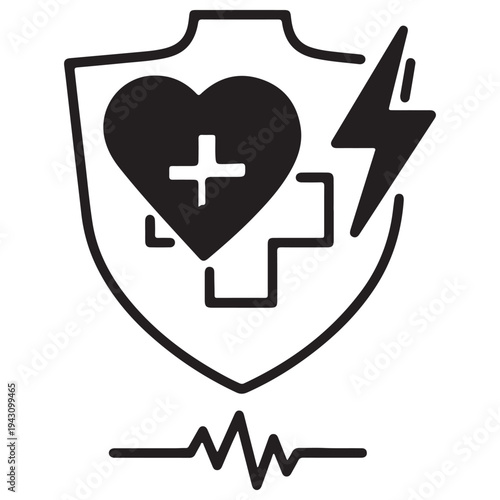 Heart health and emergency medical protection icon representing cardiac care, defibrillation, and life-saving services for healthcare apps, medical insurance, and cardiology clinics.
