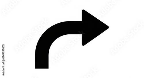 Black curved arrow pointing right on white background.