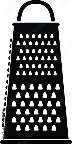 Silhouette of kitchen box grater utensil with multiple grating surfaces, isolated on white background, essential cooking tool for food preparation, cheese, vegetables, culinary equipment