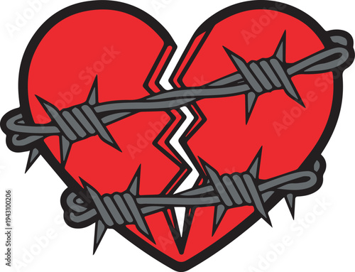 Broken Heart with Barbed Wire Illustration