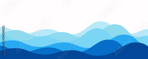 Blue gradient wave layer white background, wavy lines feeling of river, ocean or beach landscape with horizontal sky scene, abstract pattern template for cover, brochure, book, teaching.