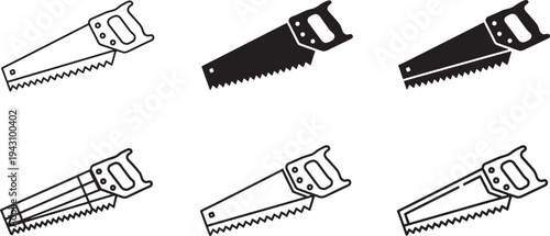 Set of hand saws and carpentry tools thin line art vector illustration flat design scalable graphic