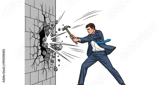 Man Breaking Wall with Sledgehammer.