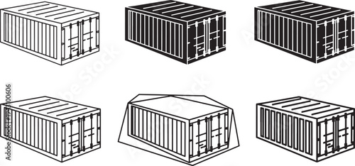 Three shipping containers stacked and aligned thin line art vector illustration scalable graphic design