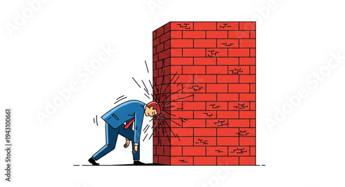 Man Colliding with Red Brick Wall.