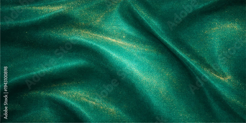 Smooth green silk and satin fabric background featuring soft luxury waves of shiny textile material for an elegant drapery texture