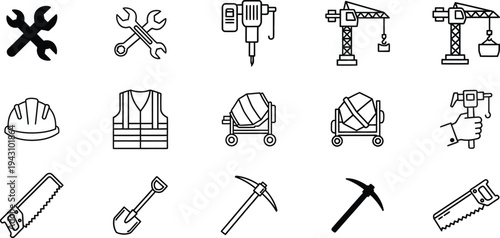 Collection of industrial and construction tools and equipment icons