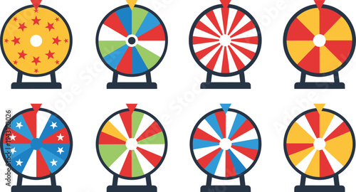 Wheel of Fortune Vector Icons Set for Lucky Spin Games Prize Giveaways Casino Gambling Promotions and Interactive Marketing Web Design Elements