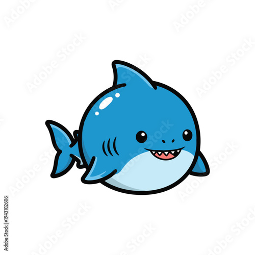 Blue Cartoon Shark Character Illustration Cute Mascot.